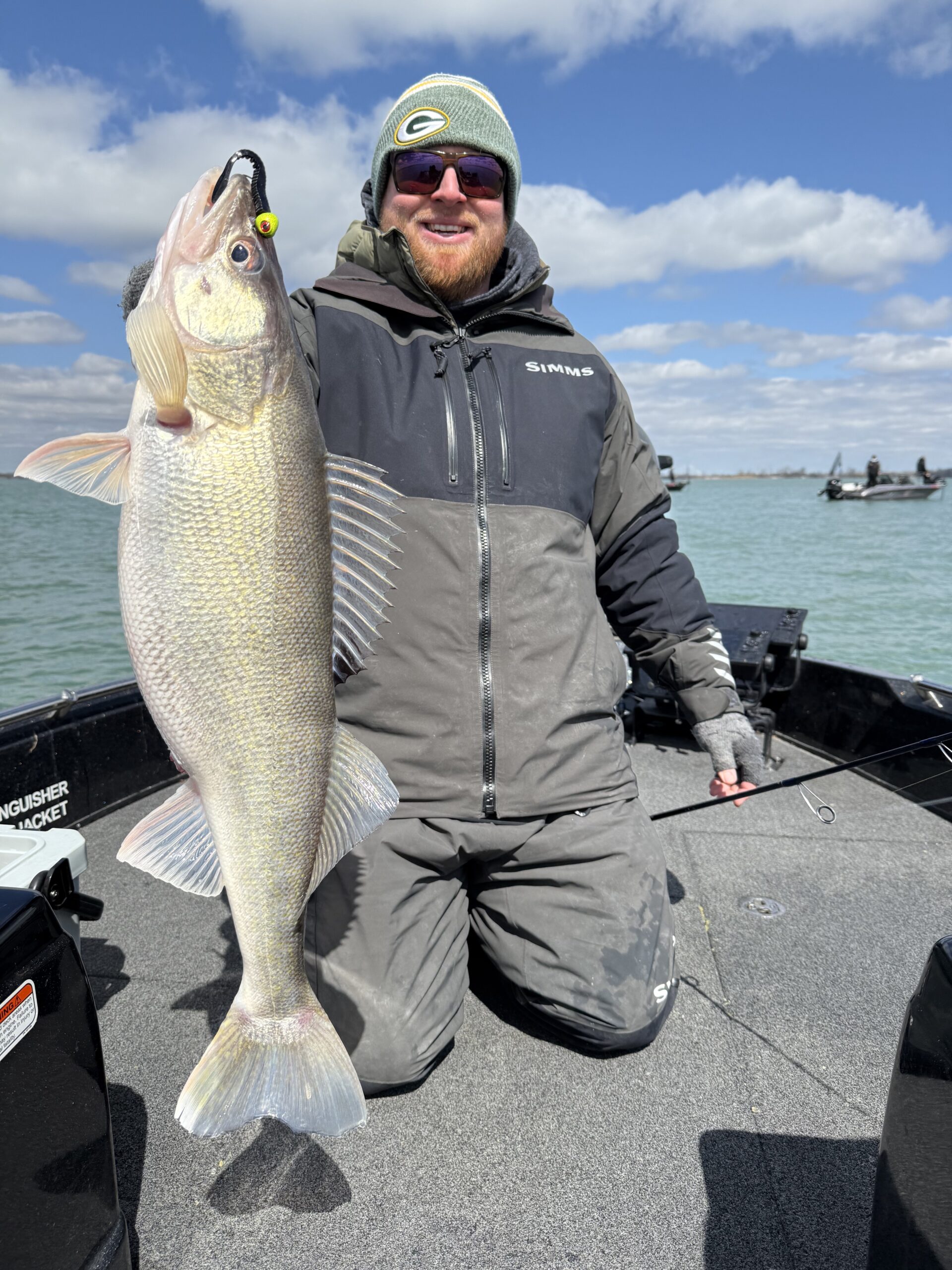 Regional Pro Joe Bauer Showing off a massive walleye that he caught on the Walleye River Jig